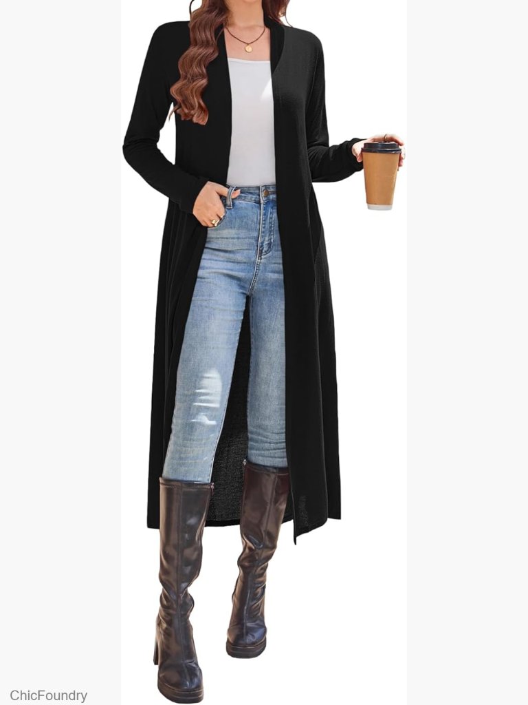 Long Cardigan With Pockets Open Front Knit Duster Sweater